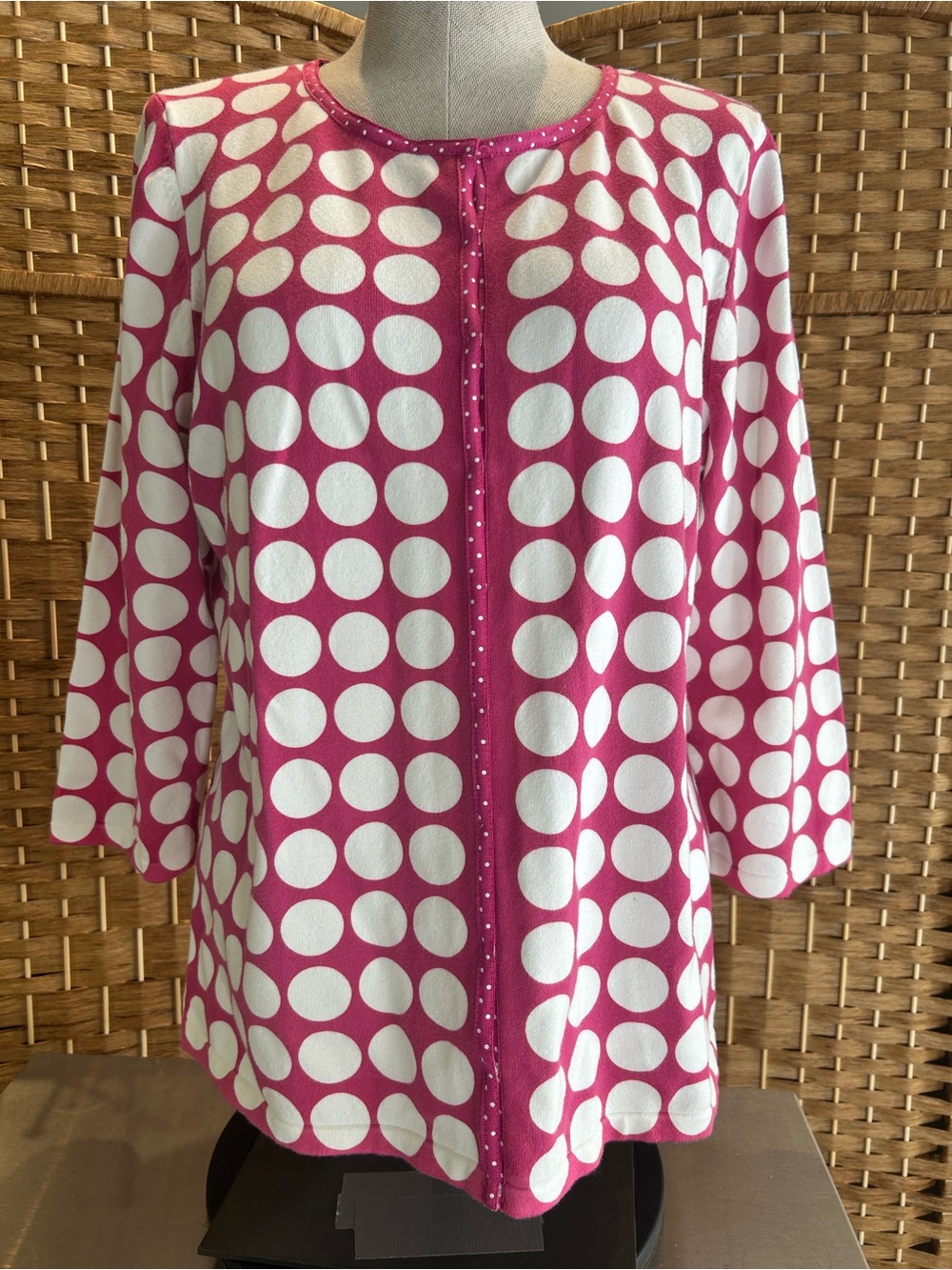 Pink White Polka Dot Cardigan Christopher & Banks Cotton Blend Medium